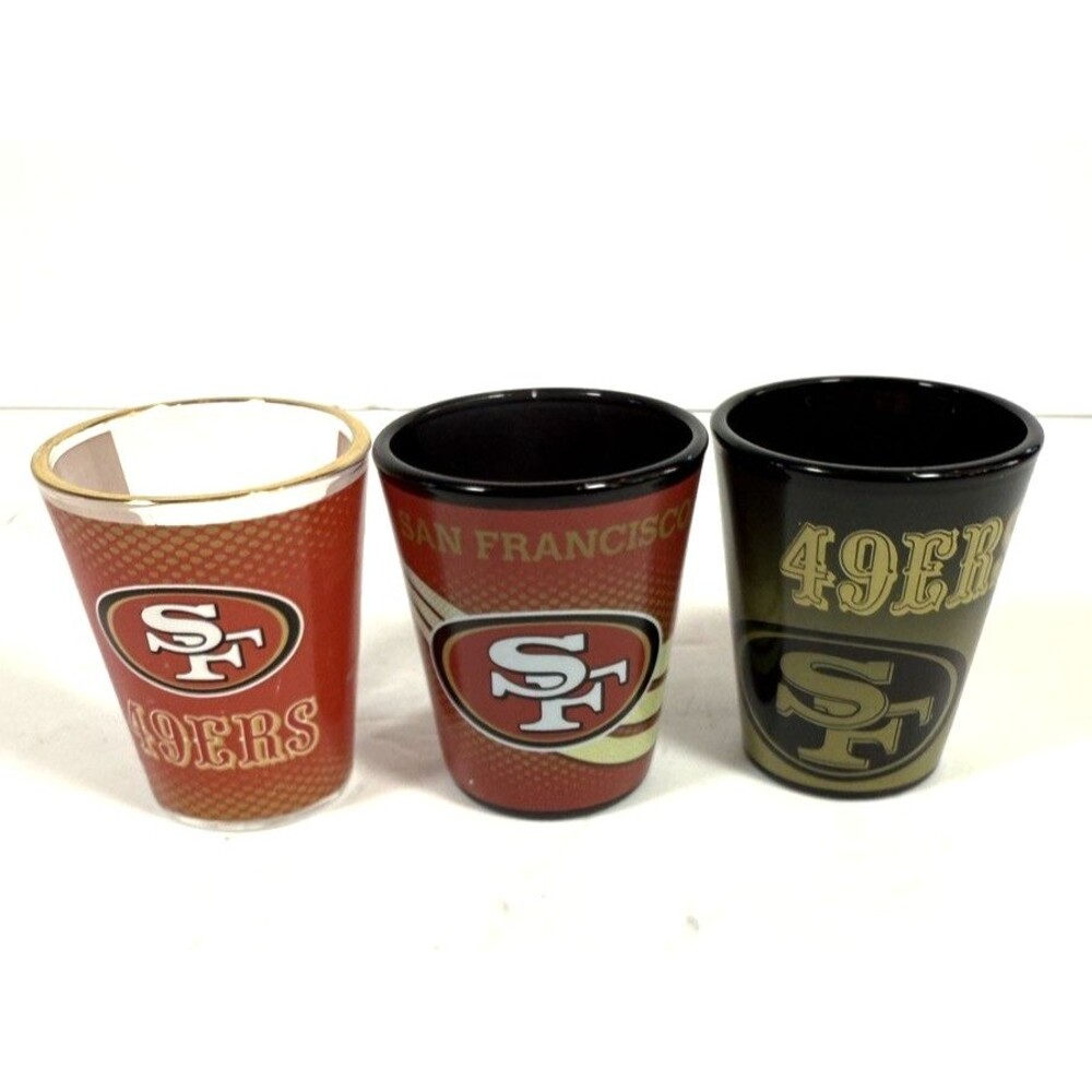 San Francisco 49ers Shot Glass Set o 3 With Colorful Finishes Collectors VTG NFL